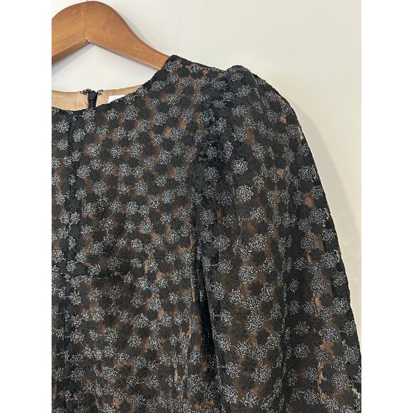 Samsoe Samsoe Pimo Blouse Black Floral Nude Overlay Bubble Long Sleeves EUC S - Picture 4 of 13